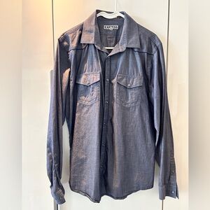 Express Men's Long-Sleeve Button-Up Shirt in Indigo - Large